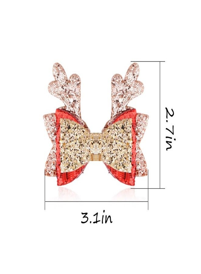 Sdopbinbin 2Pcs Deer Antler Hair Clips Gold Glitter Christmas Bow Hair Clips Barrettes Cute Reindeer Hair Clip Gold Red Christmas Hair Accessories for Toddler Girls Kids Sparkly Bowknot Hair Barrettes for Girls - Image 2